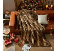 HOMFINE Luxury Faux Fur Throw Blanket - Long Fluff Fuzzy Super Thick Blanket for Sofa, Couch, Bed, Home Decor with Soft Cozy Plush Velvet Back Warm Fluff Throw for Winter, Brown, 230X230CM