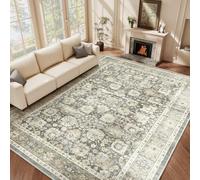 HOMFINE Vintage Area Rug for Living Room - Machine Washable Rug Soft Short Pile for Bedroom Kitchen Floral Print Traditional Rug Stain Resistant, Home Decor Office Carpet, Grey, 300 * 400CM
