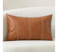HOMFINER Faux Leather Lumbar Decorative Throw Pillow Cover 12x20 Cognac Brown Modern Farmhouse Boho Small Accent Rustic Home Decor Rectangle Cushion Cases for Couch Bed Sofa Living Room