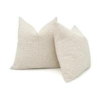 HOMFINER Set of 2 Boucle Throw Pillow Covers 18x18 inch Cream Beige Textured Modern Farmhouse Boho Accent Decorative Square Cushion Cases Neutral Home Decor for Couch Bed Living Room