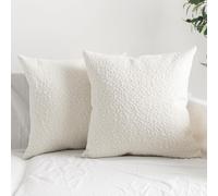 HOMFINER Set of 2 Boucle Throw Pillow Covers Textured Ivory White Modern Farmhouse Boho Accent Decorative Square Pillow Cases Neutral Home Decor for Couch Cushion Bed Living Room 18x18 inch