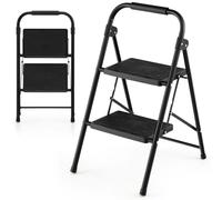 HOMFME 2/3 Step Ladder, 265kg Capacity Folding Metal Step Tool with Anti-Slip Pedals, Safety Lock, Handrail, Lightweight Portable Tread Stepladder for Household Garage Shop (2 Step)