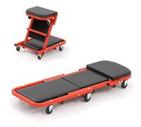 HOMFME 2-in-1 Folding Garage Creeper Seat, Heavy Duty Convertible Automotive Stool with 6 Swivel Wheels & Padded Seat, Low Profile Rolling Mechanic Creeper for Auto Repair Workshop