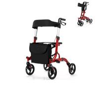 HOMFME 2 in 1 Rollator Walker, Foldable Rolling Walker with Reversible Backrest, Dual Brake System, Wheels and Storage Bag, Lightweight Aluminum Walking Aid for Senior Disabled People (Red)