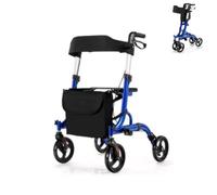 HOMFME 2 in 1 Rollator Walker, Foldable Rolling Walker with Reversible Backrest, Dual Brake System, Wheels and Storage Bag, Lightweight Aluminum Walking Aid for Senior Disabled People (Blue)