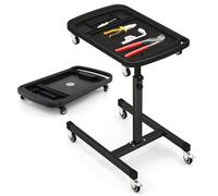 HOMFME 2 in 1 Working Table, Height Adjustable Rolling Tool Tray with Detachable Part Tray, 2 Brake Wheels, Portable Work Bench Metal Rolling Cart for Garage Warehouse Workshop, 60 kg Load Capacity