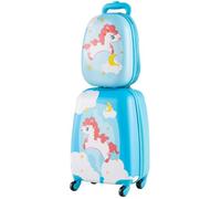 HOMFME 2 PCS Kids Luggage Set, 16 Inch Children Carry on Suitcase with 12 Inch Backpack, Adjustable Handle and Smooth Wheels, Hard Shell Boys Girls Trolley Case for Travel School (Unicorn, Orange)