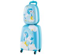 HOMFME 2 PCS Kids Luggage Set, 16 Inch Children Carry on Suitcase with 12 Inch Backpack, Adjustable Handle and Smooth Wheels, Hard Shell Boys Girls Trolley Case for Travel School (Unicorn, Blue)