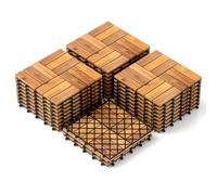 HOMFME 27PCS Acacia Wood Deck Tiles, 30 x 30 cm Interlocking Floor Tile | Drainage Function and Click System, Indoor Outdoor Hardwood Decking Tile for Patio Balcony Garden Pavement
