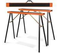 HOMFME 2PCS Folding Saw Horses Twin Pack, Heavy Duty Metal Workbench Stands with Non-Slip Top, Carrying Handle, Hinge Brace, Portable Pair Sawhorse Trestle Stands, Max Load 375kg