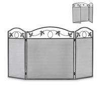 HOMFME 3 Panel Folding Fire Screen Protector, Heavy Duty Iron Fire Panel with Leaves Pattern, Freestanding Spark Flame Barrier Mesh Safety Fire Place Guard for Coal Firing, Stoves, Grills