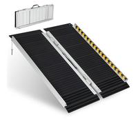 HOMFME 3FT/4FT/5FT/6FT Folding Wheelchair Ramp, Telescopic Portable Threshold Ramp with Transition Plate, Reflective Warning Stickers, Aluminium Mobility Scooter Assist for Stairs Steps (3FT)