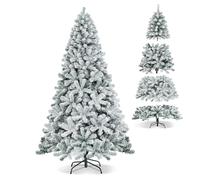 HOMFME 6FT/7.5FT Artificial Christmas Tree, Hinged Snow Flocked Xmas Tree with Branch Tips, PVC Needles, Foldable Metal Stand, Unlit Holiday Decorative Tree for Home Office Party (240cm)