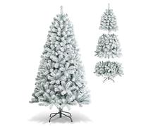 HOMFME 6FT/7.5FT Artificial Christmas Tree, Hinged Snow Flocked Xmas Tree with Branch Tips, PVC Needles, Foldable Metal Stand, Unlit Holiday Decorative Tree for Home Office Party (180cm)