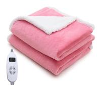 HOMFME Electric Heated Blanket Throw, 10 Heating Levels, 9H Auto Shut-Off & Overheat Protection, Machine Washable, Pink, 160 x 130 cm, Sherpa Fleece & Faux Rabbit Velvet
