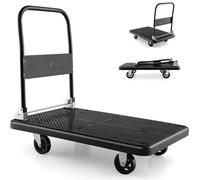 HOMFME Folding Platform Trolley, Heavy Duty Flatbed Platform Truck Dolly with Handle, Moving Push Hand Sack Truck Luggage Cart for Loading and Storage (Black, 92x60x87cm,400kg Capacity)