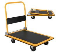 HOMFME Folding Platform Trolley, Heavy Duty Flatbed Platform Truck Dolly with Handle, Moving Push Hand Sack Truck Luggage Cart for Loading (Black+Yellow, 90x60x88cm, 300kg Capacity)