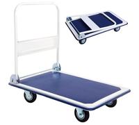 HOMFME Folding Platform Trolley, Heavy Duty Flatbed Platform Truck Dolly with Handle, Moving Push Hand Sack Truck Luggage Cart for Loading (Blue, 90x60x88cm, 300kg Capacity)