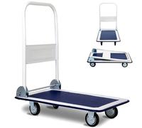 HOMFME Folding Platform Trolley, Heavy Duty Flatbed Platform Truck Dolly with Handle, Moving Push Hand Sack Truck Luggage Cart for Loading (Blue, 73x48x83cm,150kg Capacity)