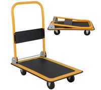 HOMFME Folding Platform Trolley, Heavy Duty Flatbed Platform Truck Dolly with Handle, Moving Push Hand Sack Truck Luggage Cart for Loading (Black+Yellow, 73x48x83cm,150kg Capacity)