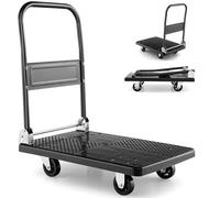 HOMFME Folding Platform Trolley, Heavy Duty Flatbed Platform Truck Dolly with Handle, Moving Push Hand Sack Truck Luggage Cart for Loading and Storage (Black, 72x48x81cm,200kg Capacity)