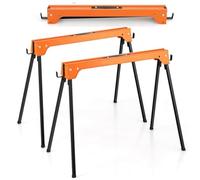 HOMFME Folding Saw Horse Twin Pack, Heavy Duty Metal Work Trestle Stands with Handle and Non-Slip Footpads, Portable Lightweight Workbench Sawhorse Pair, 454 kg Load Capacity (Orange)