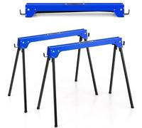 HOMFME Folding Saw Horse Twin Pack, Heavy Duty Metal Work Trestle Stands with Handle and Non-Slip Footpads, Portable Lightweight Workbench Sawhorse Pair, 454 kg Load Capacity (Blue)