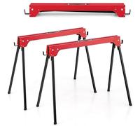 HOMFME Folding Saw Horse Twin Pack, Heavy Duty Metal Work Trestle Stands with Handle and Non-Slip Footpads, Portable Lightweight Workbench Sawhorse Pair, 454 kg Load Capacity (Red)