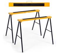HOMFME Folding Saw Horse Twin Pack Portable Lightweight Work Trestle Stands | Anti-Slip Work Top, Handle and Footpads, Heavy Duty Metal Workbench Sawhorse Pair, 275 kg Load Capacity