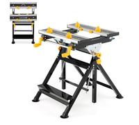 HOMFME Folding Workbench, 7 Level Height Adjustable Workstation Tool Stand with 4 Position Tiltable Platform, 8 Sliding Clamps, Protractor and Ruler, Heavy Duty Metal Work Bench Table Sawhorse (Black)