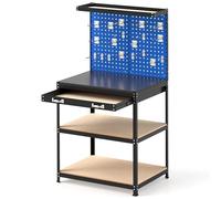 HOMFME Garage Work Bench with Pegboards, Metal Tool Workbench with Shelves, Drawer, 19 Hanging Accessories, Heavy-duty Tool Storage Workstation for Workshop Home, 290kg Capacity (Navy, 81x41x156cm)