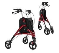 HOMFME Lightweight Folding Rollator Walkers, Aluminium Tri Walking Frame with Adjustable Handle, Storage Bag, Braking System, Foot Lift, 3 Wheel Medical Walking Aid for Elderly Disabled (Red)