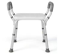 HOMFME Shower Bath Stool, 6 Position Height Adjustable Bath Seat with Detachable Handrails, Drainage Holes, Non Slip Aluminum Bathroom Shower Chair for Elderly Disabled (Grey, 59 x 41 x 54 cm)