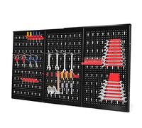 HOMFME Wall Mounted Peg Board Kit, Metal Pegboard Set with Hanging Hooks, Utility DIY Peg Panel Organiser for Home Kitchen Workshop Garage (Black, 3PCS Pegboards+ 17PCS Accessories)
