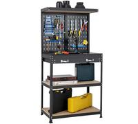 HOMFME Work Bench with Pegboard, Metal Garage Workbench with 13 Hanging Accessories, 2 Drawers, Heavy Duty Tool Storage Workstation for Warehouse Workshop, 290kg Capacity (Black + Blue, 81x41x156cm)