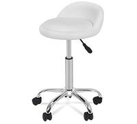 HomGarden Height Adjustable Rolling Swivel Salon Stool, PU Leather Hydraulic Ergonomic Chair with Backrest Wheels for Office Work Tattoo Massage Facial Spa Manicure Dentist Clinic, White