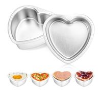 Homgaty 2 Pcs Heart Cake Tins Moulds, 4'' Cake Pans Muffin Tins Cases for Air Fryer, Heart Shaped Poached Egg Moulds, Nonstick Muffin Cases Mould Dishes for Christmas Birthday Wedding