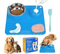 Homgaty 3-in-1 Dog Lick Bowl with Rolling Ball & Slow Feeder Mat & Basic Dog Food Bowl 50oz Stainless Steel, Anti-Slip Pet Licking Toy for Liquid Treats, Bone Broth Yogurt Anxiety Relief for Dog Cat