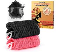Homgaty African Net Sponge 2 Pack - Exfoliating Bath Sponge & Back Scrubber for Shower Adults, Long-Lasting Nylon African Wash Net with Storage Pouch (Black & Pink)