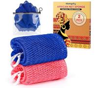 Homgaty African Net Sponge - 2 Pieces Exfoliating Mesh & Body Scrubber for Bath, Long-Lasting Nylon African Wash Net with Pouch,Body Care Daily Use Bathing Accessories (Pink & Blue)