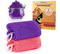 Homgaty African Net Sponge - 2 Pieces Exfoliating Mesh & Body Scrubber for Bath, Long-Lasting Nylon African Wash Net with Pouch,Body Care Daily Use Bathing Accessories (Pink & Purple)