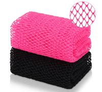 Homgaty Authentic African Net Sponge 2-Pack - Exfoliating Body Wash Net with Knots for All Skin Types, Quick-Dry Stretchy Back Scrubber Loofah (Pink & Black, 28cm x 90cm)