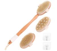 Homgaty Dry Brush Body Brush Set - Detachable Dry Brushing Body Brushes Lymphatic Massage Tool with 3 Heads + Back Scrubber Handle & Hooks, Exfoliating Back Scrubber for Cellulite & Circulation