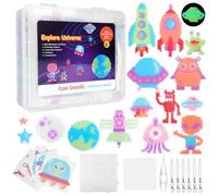 Homgaty Fuse Beads Kit, 5000 PCS Glow in The Dark Iron Beads Crafting Melting Bead Set for Kids, 16 Styles Alien UFO Patterns Bead Pegboards, Tweezers, Ironing Paper for DIY Craft Making