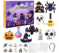 Homgaty Fuse Beads Kit - Halloween Fuse Beads Boards Set with 10 Templates (Pumpkin, Witch Hat, Ghost) | 1100+ 10mm XL Fuse Beads for Beginners, Ironing Paper, Ribbons and Pegboards