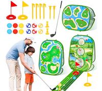 Homgaty Golf Chipping Game & Putting Mat Set 3-in-1 - Portable Foldable Design with Sticky Golf Balls, Practice Net & Indoor/Outdoor Golfs Mat for Adults Youth Garden Games