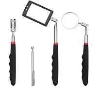 Homgaty Inspection Mirror, 4Pcs Telescopic Rectangular/Round Magnetic Pick-Up Tool with LED Light, Extendable Pick-Up Stick with Magnet,Magnetic Retrieval Pen for Retrieving Metal Objects