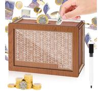 Homgaty Money Box Wooden,10000 Pound Clear Acrylic Sheet Money box Cash Saving Box With Counter To Tick,Reusable Savings Box for Christmas Birthday Gift DIY Decoration