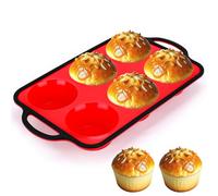 Homgaty Silicone Muffin Tray 6 Cup with Metal Handles, Premium Cupcake & Yorkshire Pudding Tray with Steel Frame (38x22x4cm) for Fairy Cakes, Brownies, Bread, Custard Tarts, and Meat Pie | Red/Black