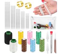 Homgaty Stainless Steel Sewing Needles Set - Large Eye Needle Kit with Thread, Thimbles & Accessories, Complete Hand Sewing Supplies, Emergency Repair & Travel Sewing Pack (Colored Waxed Thread Style)